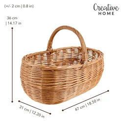 Creative Home Grand Panier Osier Avec Anse 47 x 31 x 36 cm - Marron Naturel - Léger Tressé À La Main