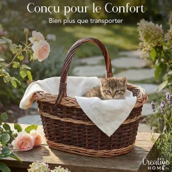 Creative Home Grand Panier Osier Bicolore Avec Anse 48 x 34 x 40 cm - Panier Fruits Cadeau - Brun Naturel