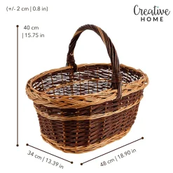 Creative Home Grand Panier Osier Bicolore Avec Anse 48 x 34 x 40 cm - Panier Fruits Cadeau - Brun Naturel
