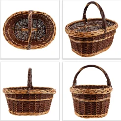Creative Home Grand Panier Osier Bicolore Avec Anse 48 x 34 x 40 cm - Panier Fruits Cadeau - Brun Naturel