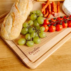 Creative Home Grande Planche a Decouper Bois - 42 x 24,5 x 1,5 cm - avec Rainure pour le Jus - Bois de Hêtre Naturel - Double Face