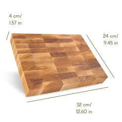 Creative Home Grande Planche a Decouper Bois 32 x 24 x 4 cm - Grand Bloc de Bouchers Professionnels - Chêne Naturel - Double Face