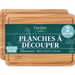 Creative Home Lot 2 Planches À Découper Bois Hêtre 30,5 x 22,5 x 1,2 cm - Cuisine