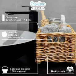 Creative Home Panier De Rangement En Osier 30 x 20 x 16 cm - Petit Panier Tressé Rectangulaire Pour Salle De Bain Cuisine Maison