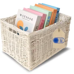 Creative Home Panier De Rangement En Osier Blanc 40 x 30 x 24 cm - Petit Panier Tressé Pour Salle De Bain Cuisine Maison