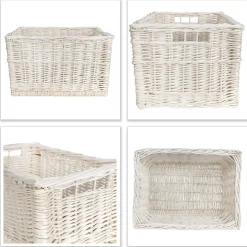 Creative Home Panier De Rangement En Osier Blanc 40 x 30 x 24 cm - Petit Panier Tressé Pour Salle De Bain Cuisine Maison