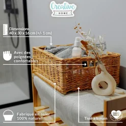 Creative Home Panier De Rangement En Osier 40 x 30 x 16 cm - Petit Panier Tressé Rectangulaire Pour Salle De Bain Cuisine Maison