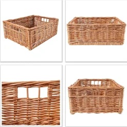 Creative Home Panier De Rangement En Osier 40 x 30 x 16 cm - Petit Panier Tressé Rectangulaire Pour Salle De Bain Cuisine Maison