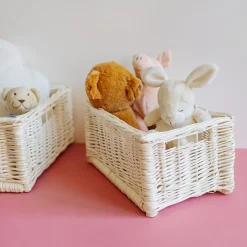 Creative Home Panier De Rangement En Osier Blanc 30 x 20 x 16 cm - Petit Panier Tressé Pour Salle De Bain Cuisine Maison