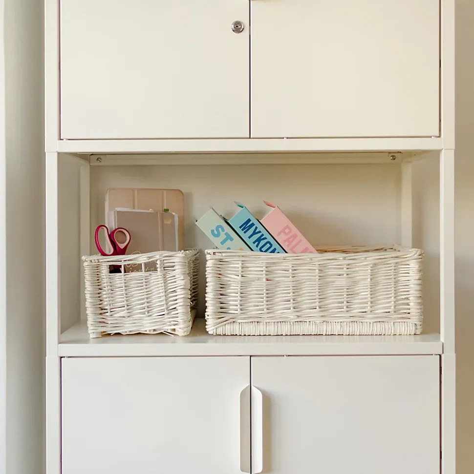 Creative Home Panier De Rangement En Osier Blanc 30 x 20 x 16 cm - Petit Panier Tressé Pour Salle De Bain Cuisine Maison