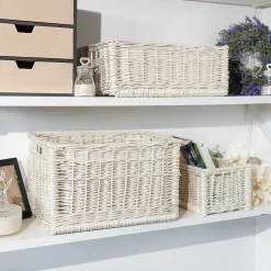 Creative Home Panier De Rangement En Osier Blanc 30 x 20 x 16 cm - Petit Panier Tressé Pour Salle De Bain Cuisine Maison