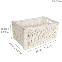 Creative Home Panier De Rangement En Osier Blanc 30 x 20 x 16 cm - Petit Panier Tressé Pour Salle De Bain Cuisine Maison
