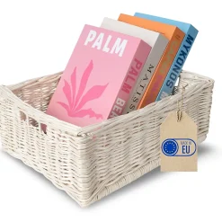 Creative Home Panier De Rangement En Osier Blanc 40 x 30 x 16 cm - Petit Panier Tressé Pour Salle De Bain Cuisine Maison