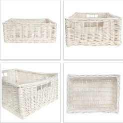Creative Home Panier De Rangement En Osier Blanc 40 x 30 x 16 cm - Petit Panier Tressé Pour Salle De Bain Cuisine Maison