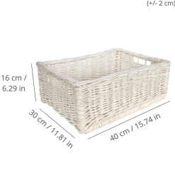 Creative Home Panier De Rangement En Osier Blanc 40 x 30 x 16 cm - Petit Panier Tressé Pour Salle De Bain Cuisine Maison