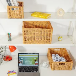 Creative Home Panier De Rangement En Osier 40 x 30 x 24 cm - Petit Panier Tressé Rectangulaire Pour Salle De Bain Cuisine Maison
