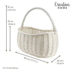 Creative Home Panier Osier Blanc Avec Poignées 45 x 26 x 41 cm - Tissé À La Main - Rangement Durable