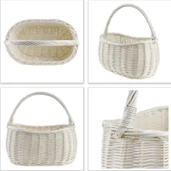 Creative Home Panier Osier Blanc Avec Poignées 45 x 26 x 41 cm - Tissé À La Main - Rangement Durable