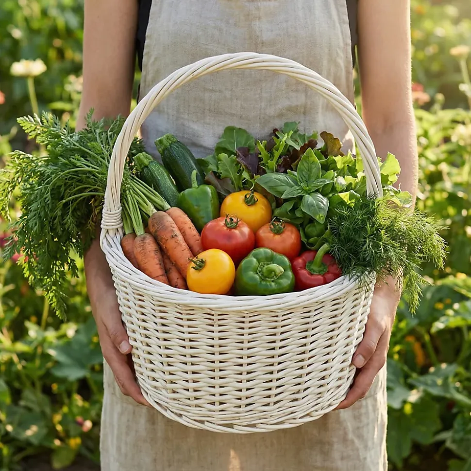 Creative Home Panier Osier Blanc Avec Poignées 35 x 35 x 39 cm - Grand Léger - Panier Fruits Cadeau - Naturel