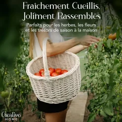 Creative Home Panier Osier Blanc Avec Poignées 35 x 35 x 39 cm - Grand Léger - Panier Fruits Cadeau - Naturel