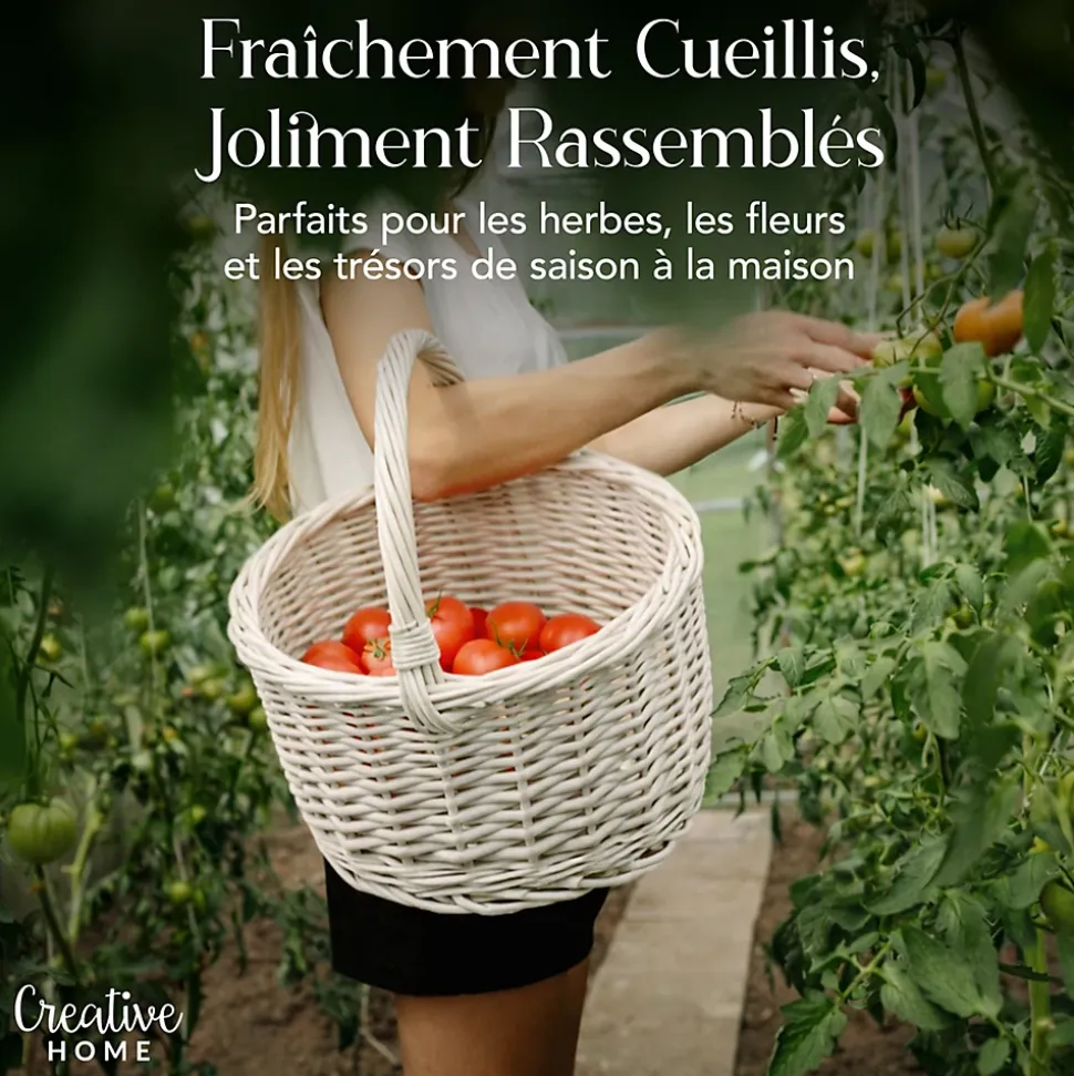 Creative Home Panier Osier Blanc Avec Poignées 35 x 35 x 39 cm - Grand Léger - Panier Fruits Cadeau - Naturel