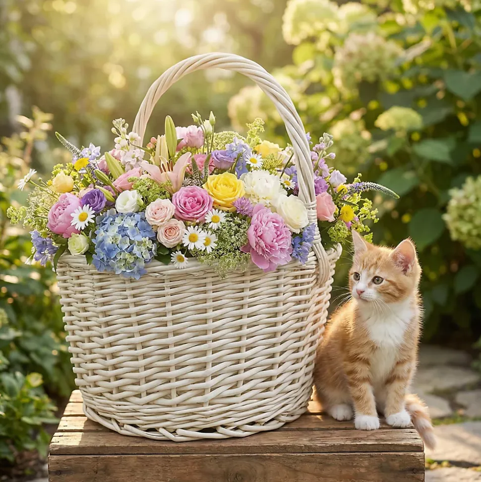 Creative Home Panier Osier Blanc Avec Poignées 35 x 35 x 39 cm - Grand Léger - Panier Fruits Cadeau - Naturel