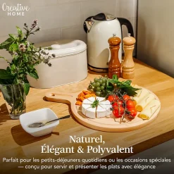 Creative Home Pizza Planche a Decouper en Bois 40x30x1,5cm - Poignée Rainure pour Jus et Espace pour Bol - Bois de Hêtre Naturel