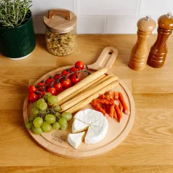 Creative Home Pizza Planche a Decouper en Bois 40x30x1,5cm - Poignée Rainure pour Jus et Espace pour Bol - Bois de Hêtre Naturel