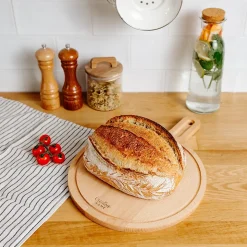 Creative Home Pizza Planche a Decouper en Bois 40x30x1,5cm - Poignée Rainure pour Jus et Espace pour Bol - Bois de Hêtre Naturel