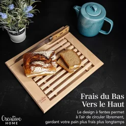 Creative Home Planche a Decouper en Bois - 35,5 x 28,5 x 2 cm - avec Compartiment Ramasse Miette Amovible - Bois de Hêtre Naturel