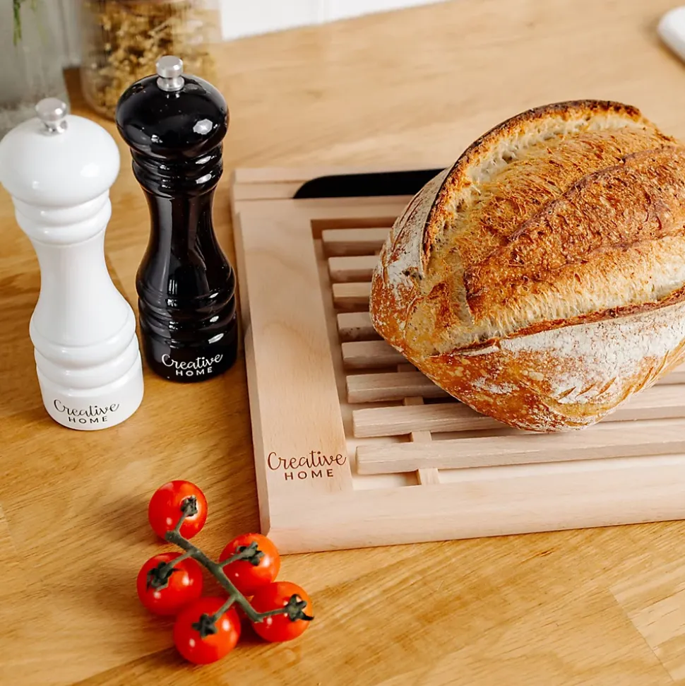 Creative Home Planche a Decouper en Bois - 35,5 x 28,5 x 2 cm - avec Compartiment Ramasse Miette Amovible - Bois de Hêtre Naturel