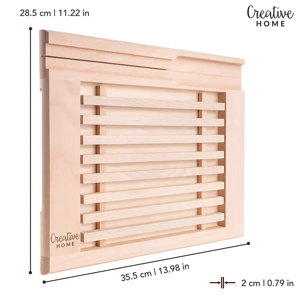 Creative Home Planche a Decouper en Bois - 35,5 x 28,5 x 2 cm - avec Compartiment Ramasse Miette Amovible - Bois de Hêtre Naturel