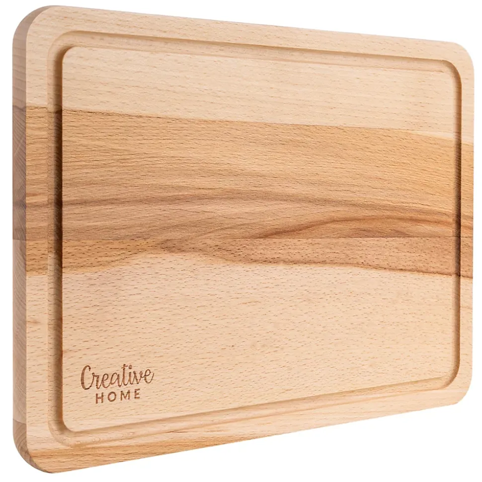 Creative Home Planche a Decouper Bois - 30,5 x 22,5 cm - avec Rainure pour le Jus - Bois de Hêtre Naturel - Double Face