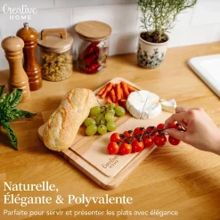 Creative Home Planche a Decouper Bois - 30,5 x 22,5 cm - avec Rainure pour le Jus - Bois de Hêtre Naturel - Double Face