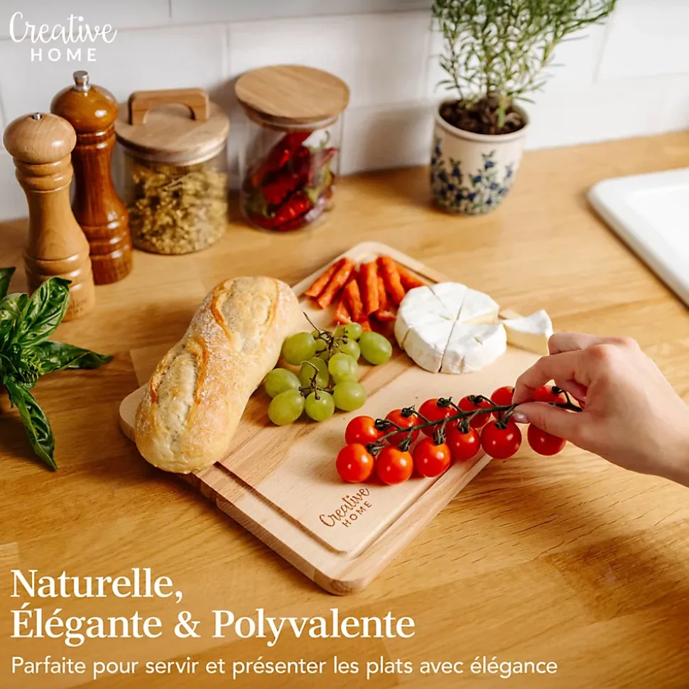 Creative Home Planche a Decouper Bois - 30,5 x 22,5 cm - avec Rainure pour le Jus - Bois de Hêtre Naturel - Double Face