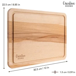 Creative Home Planche a Decouper Bois - 30,5 x 22,5 cm - avec Rainure pour le Jus - Bois de Hêtre Naturel - Double Face