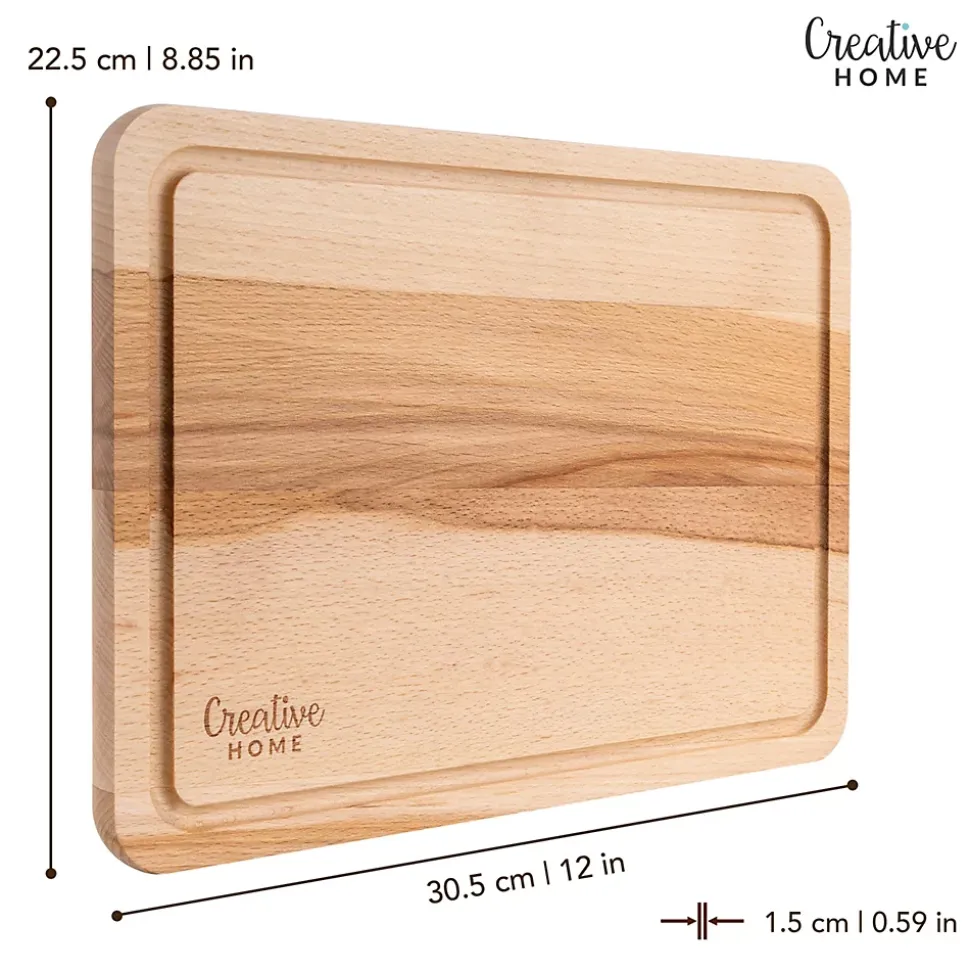 Creative Home Planche a Decouper Bois - 30,5 x 22,5 cm - avec Rainure pour le Jus - Bois de Hêtre Naturel - Double Face