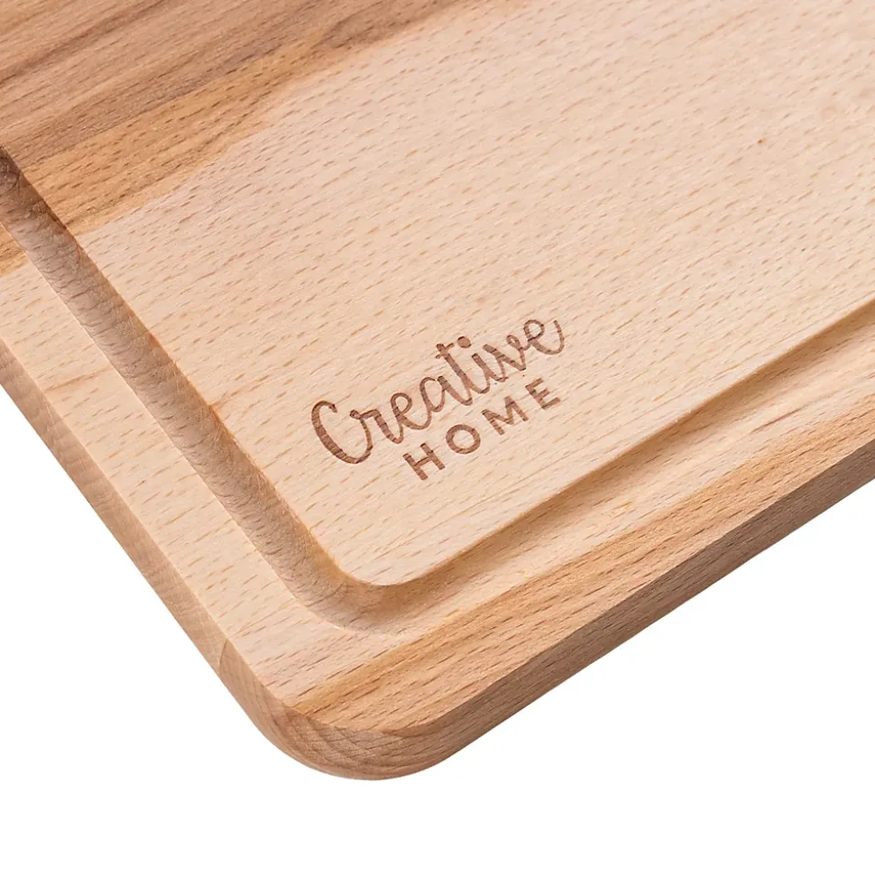 Creative Home Planche a Decouper Bois - 30,5 x 22,5 cm - avec Rainure pour le Jus - Bois de Hêtre Naturel - Double Face