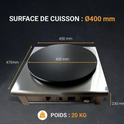 Crêpière Electrique 1 Plaque en Fonte Adhésive 400 mm - L2G