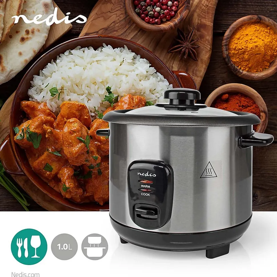 Cuiseur à Riz 1 l 400 W Revêtement antiadhésif Bol amovible Arrêt NEDIS