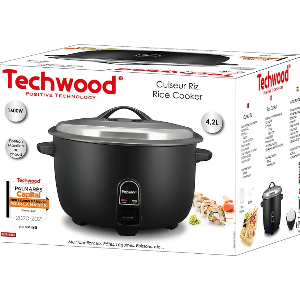 Cuiseur à Riz 4.2 L - Techwood TCR-4266 - 1600W - Sélecteur a 2 positions - Chauffe - Maintien au chaud - Coloris Noir