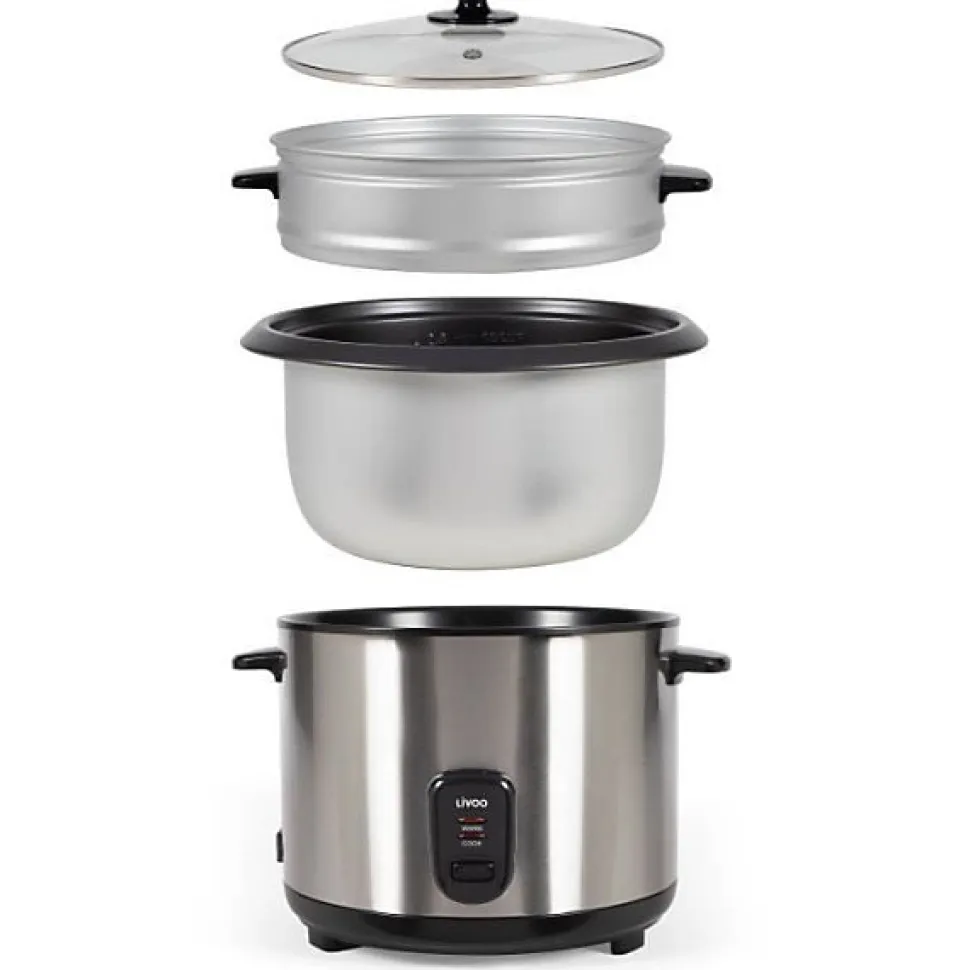 Cuiseur de Riz Electrique et vapeur acier inoxydable - LIVOO - DOC293 - 1000W - 2,8L - Acier inoxydable - Maintien au chaud
