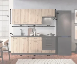 CUISINE COMPLETE ANIKA CHENE 2M00 NON MONTEE SANS ELECTROMENAGER 6 MEUBLES