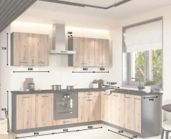 CUISINE COMPLETE ANIKA CHENE ANGLE 260X200 NON MONTEE SANS ELECTROMENAGER - 9 MEUBLES