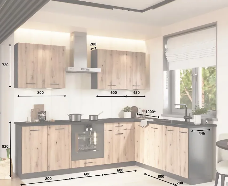 CUISINE COMPLETE ANIKA CHENE ANGLE 260X200 NON MONTEE SANS ELECTROMENAGER - 9 MEUBLES