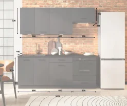 CUISINE COMPLETE ANIKA GRIS FONCE 2M00 NON MONTEE SANS ELECTROMENAGER 6 MEUBLES