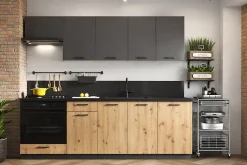 CUISINE COMPLETE CLARA gris et chêne 1m80 NON MONTEE SANS ELECTROMENAGER 6 meubles