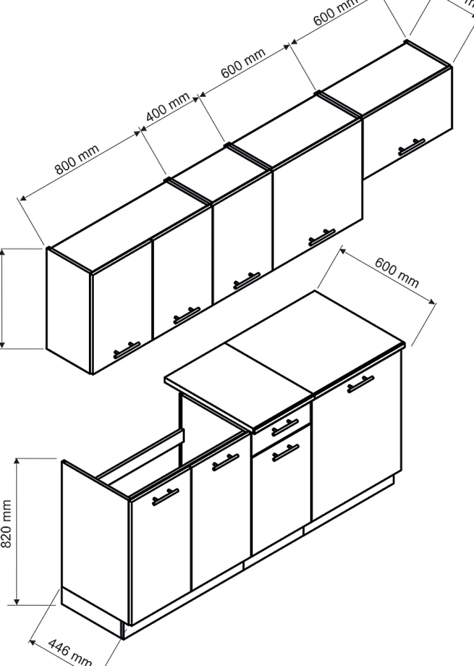 CUISINE COMPLETE 1ER PRIX MELA CHENE FONCE 2M40 NON MONTEE SANS ELECTROMENAGER 7 MEUBLES