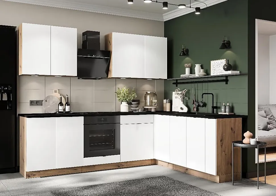 CUISINE COMPLETE GIANNI BLANC ANGLE 260X200 NON MONTEE SANS ELECTROMENAGER 9 MEUBLES