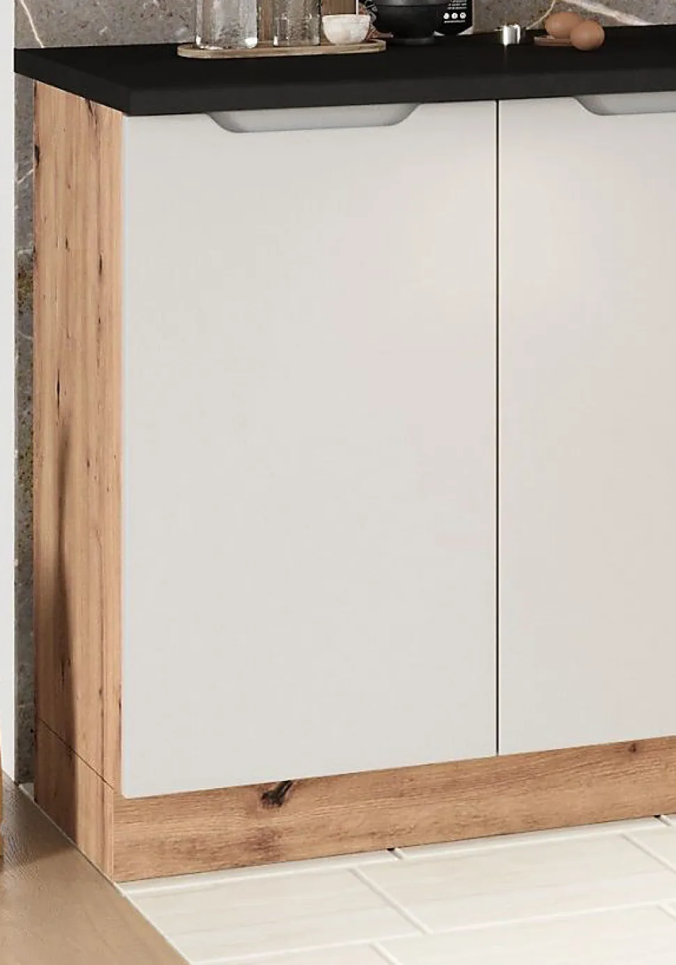 CUISINE COMPLETE ISABEL GRIS CLAIR 2M00 NON MONTEE SANS ELECTROMENAGER 6 MEUBLES